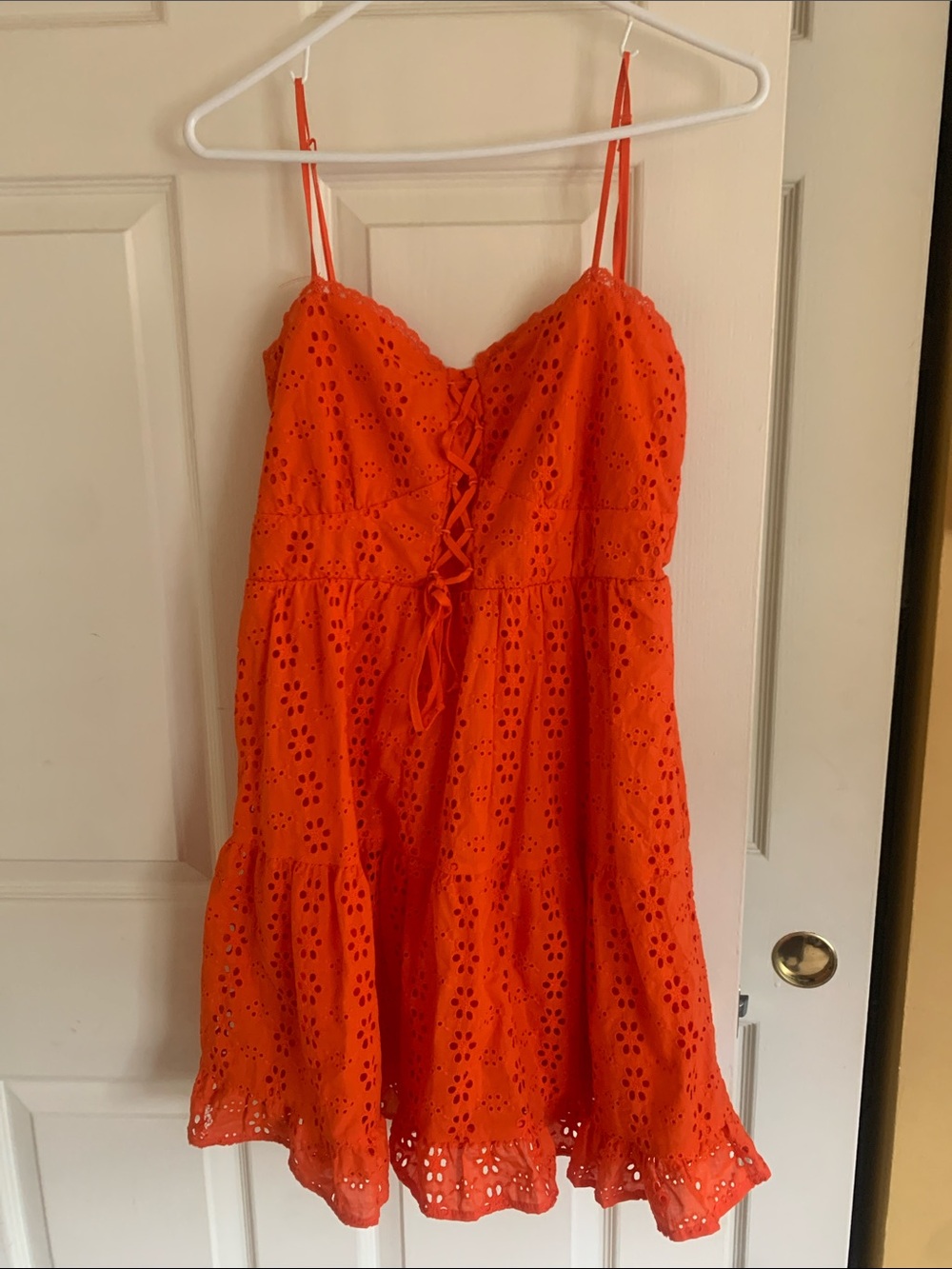 miami Bright Orange Eyelet Lace-Up Sundress